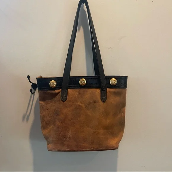 LEATHER TOTE BAG WITHE VINTAGE CIVIL WAR CALVARY HEART BRIDLE ROSETTES - Picture 13 of 16